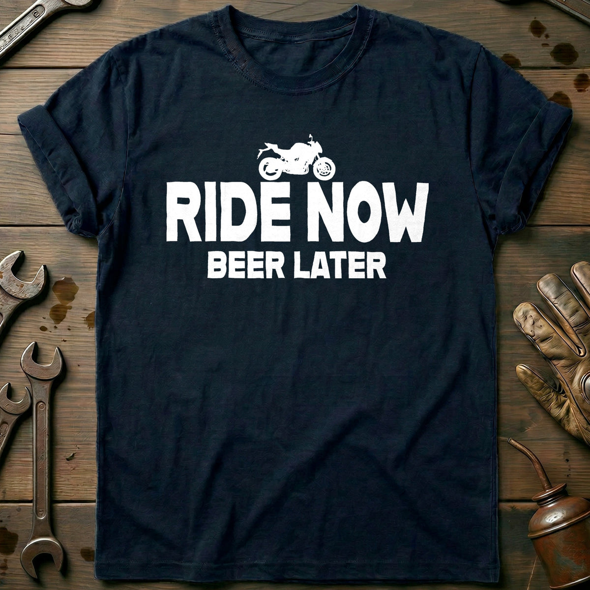 Navy - RIDE NOW BEER LATER 026 T Shirt