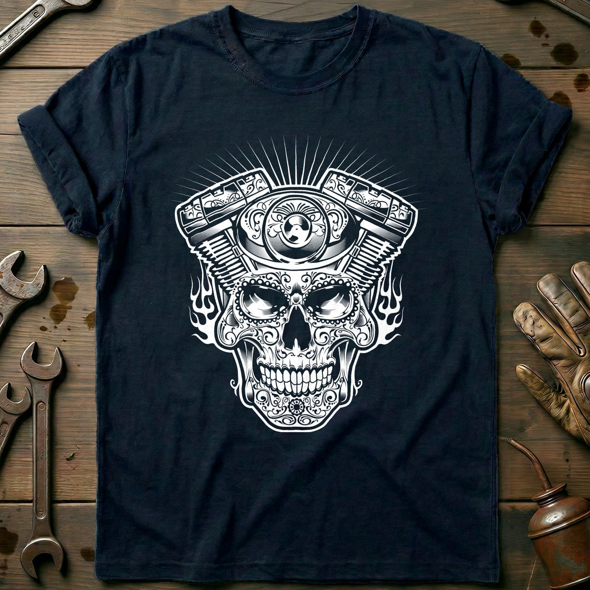 Navy - Skull Engine - T-Shirt