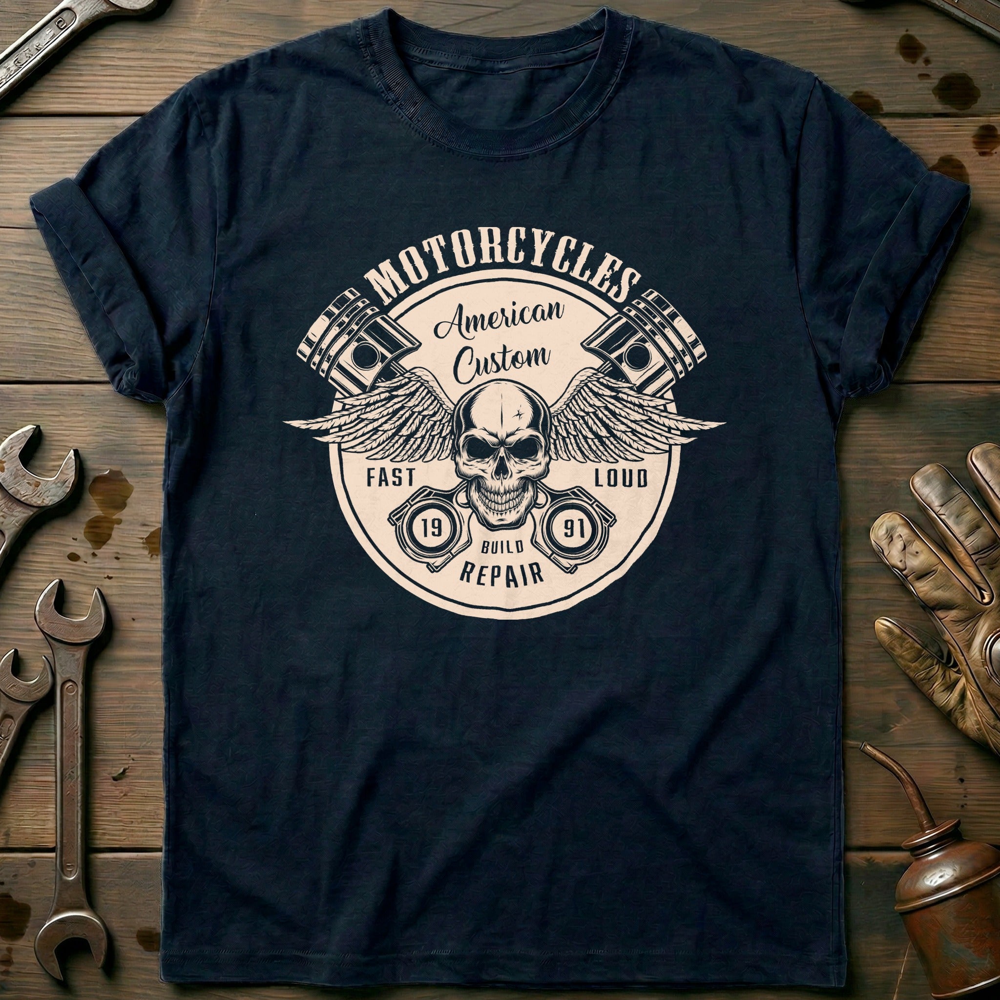 Navy - Skull & Wings America T-Shirt