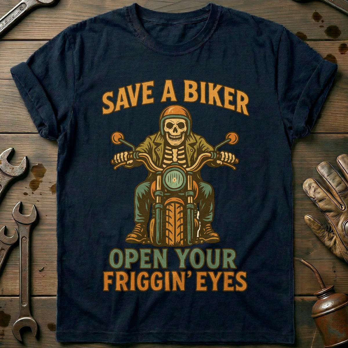 Navy - Save A biker 36 T Shirt