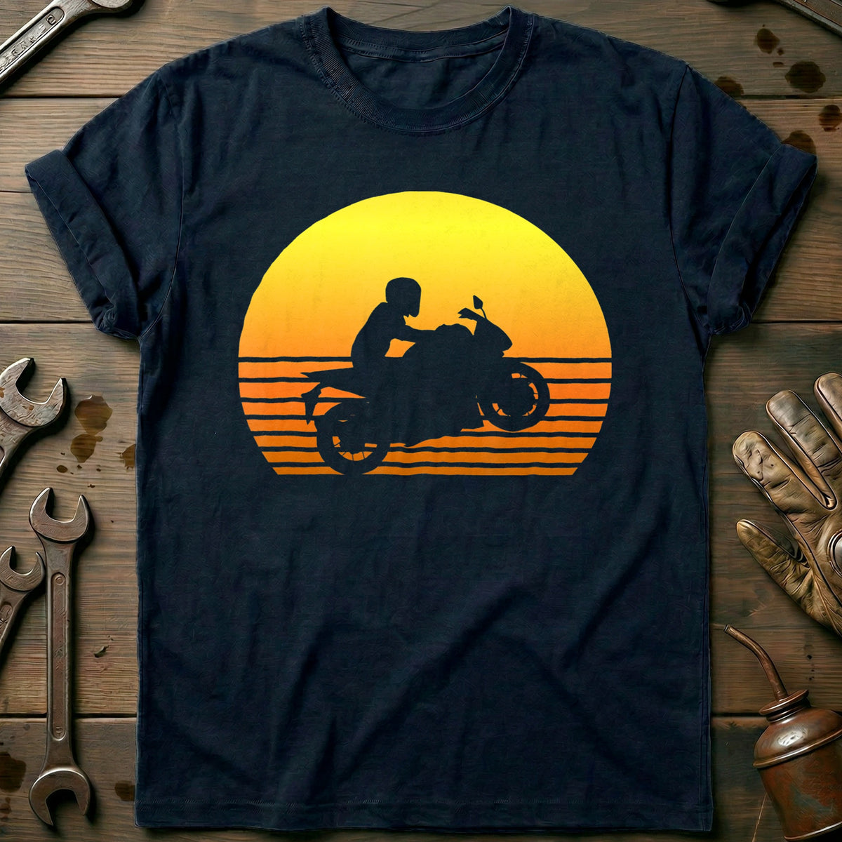Navy - Sunset Motorcycle T-Shirt