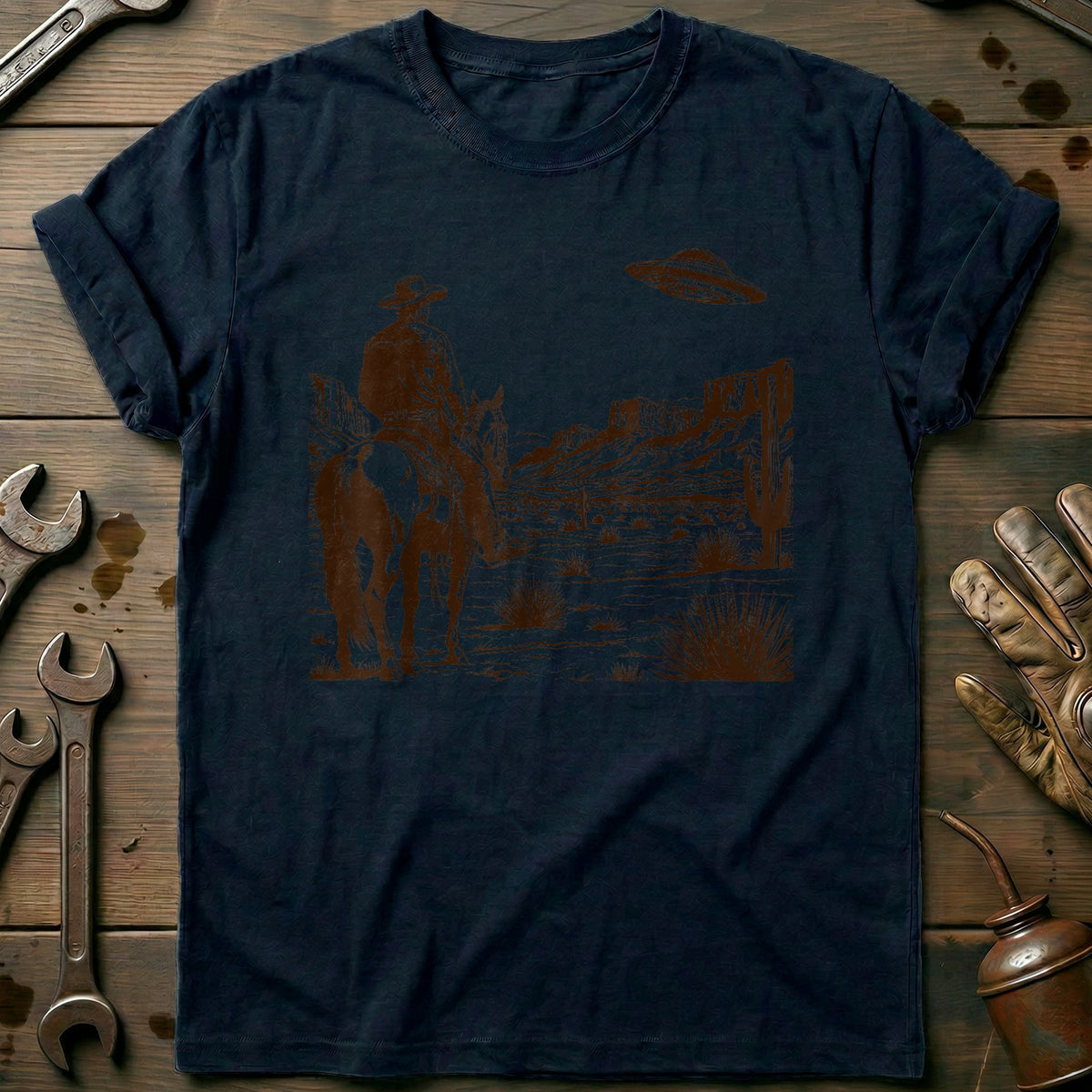 Navy - UFO Western - T-Shirt