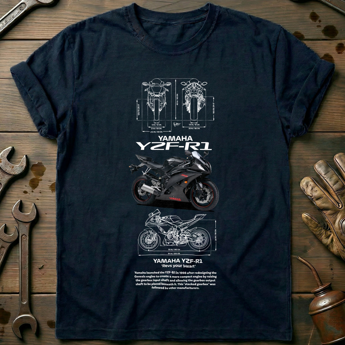 Navy - YAMAHA YZF-R1 white T Shirt