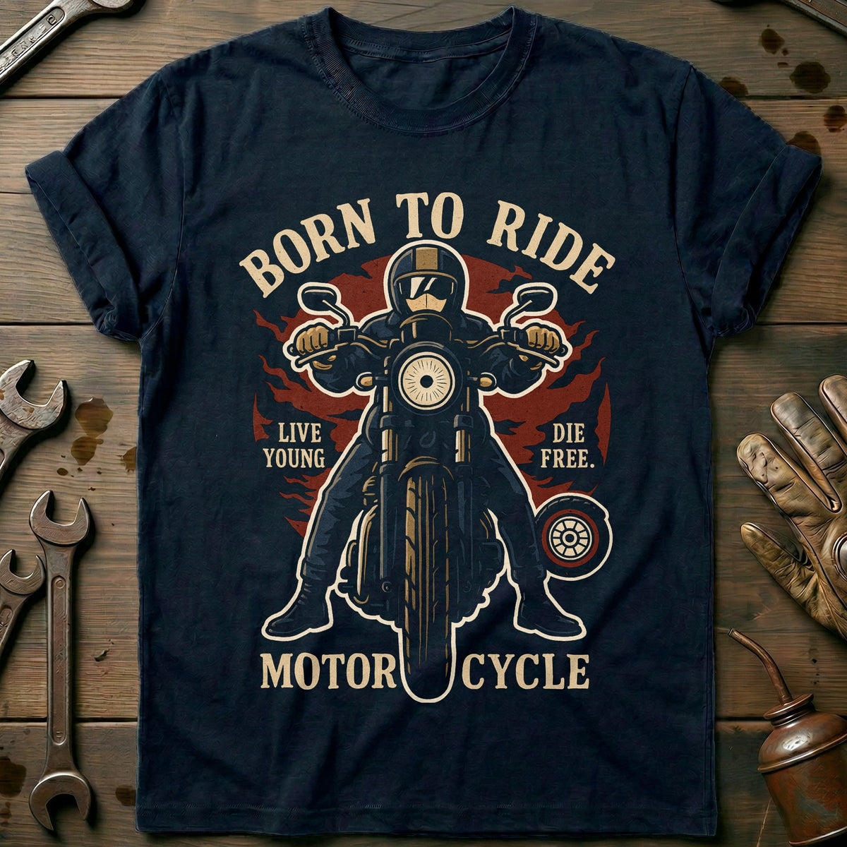 Navy - born to ride 9 T Shirt