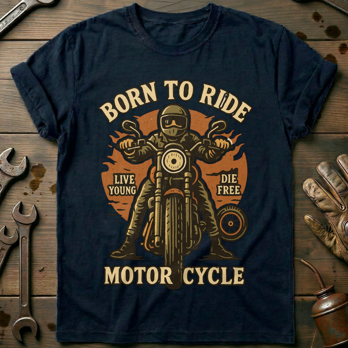 Navy - born to ride 21 motorcycle T Shirt