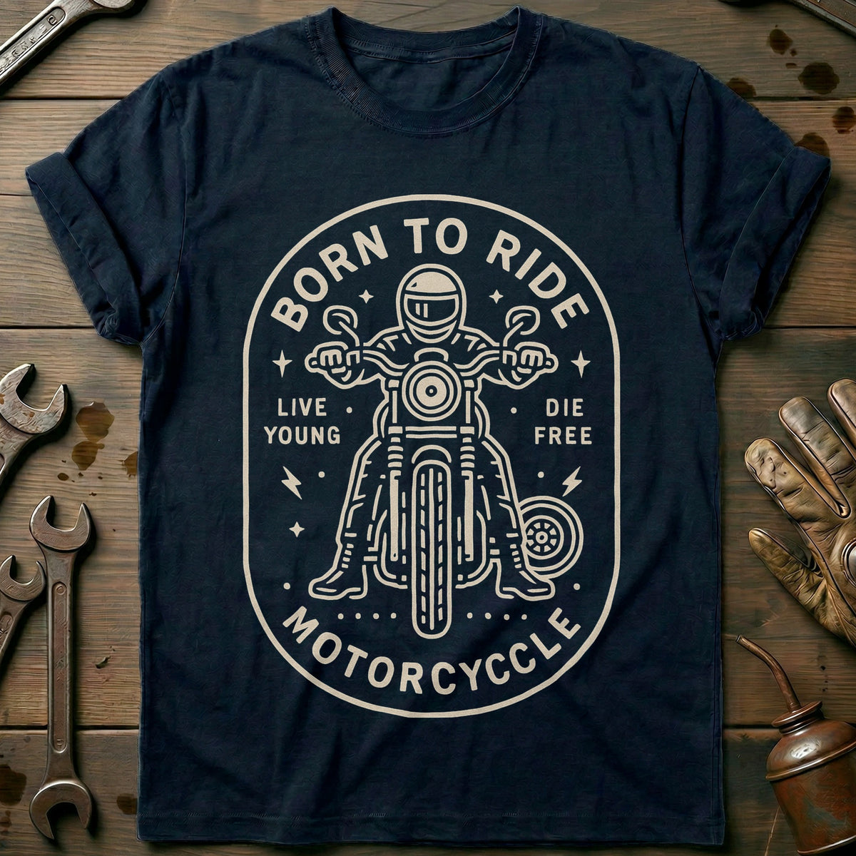 Navy - born to ride 52 motorcycle T Shirt