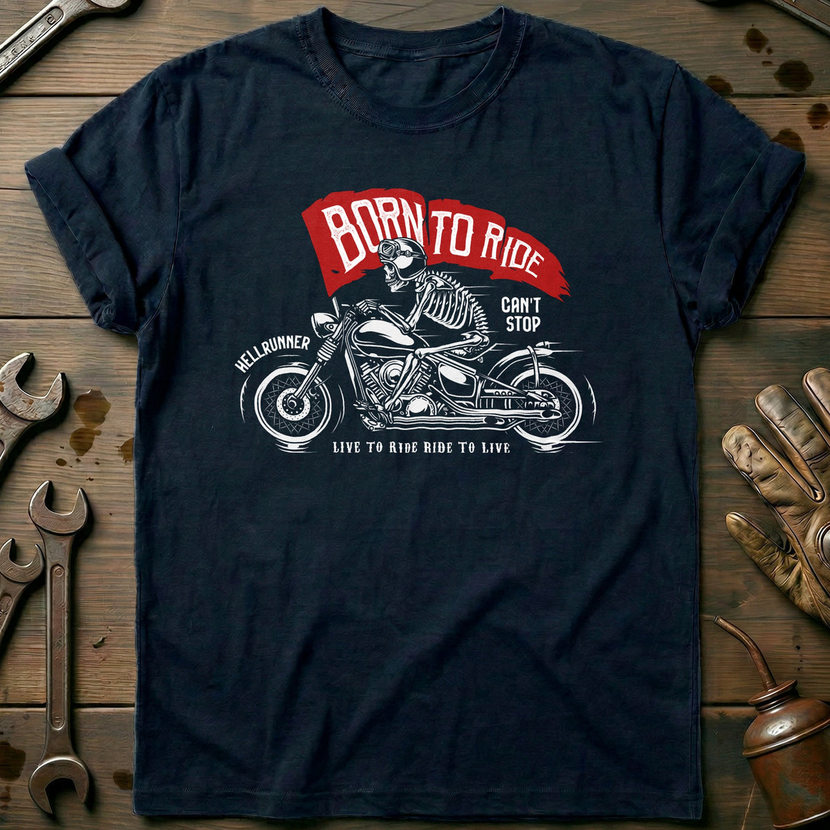 Navy - born to ride vintage T Shirt