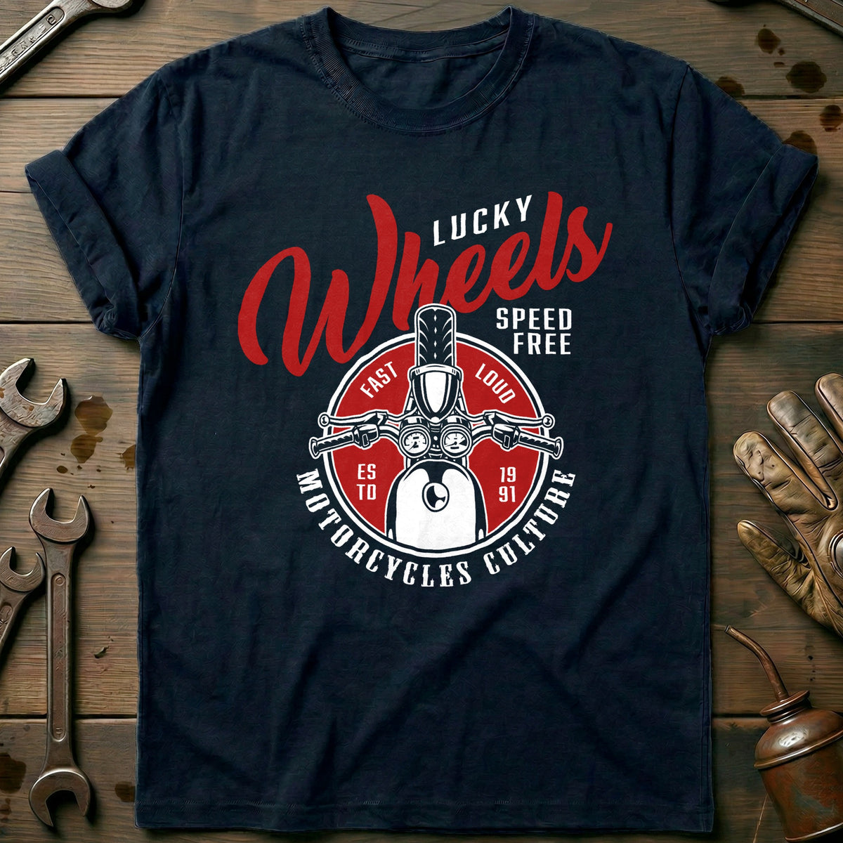 Navy - lucky wheels vintage T Shirt