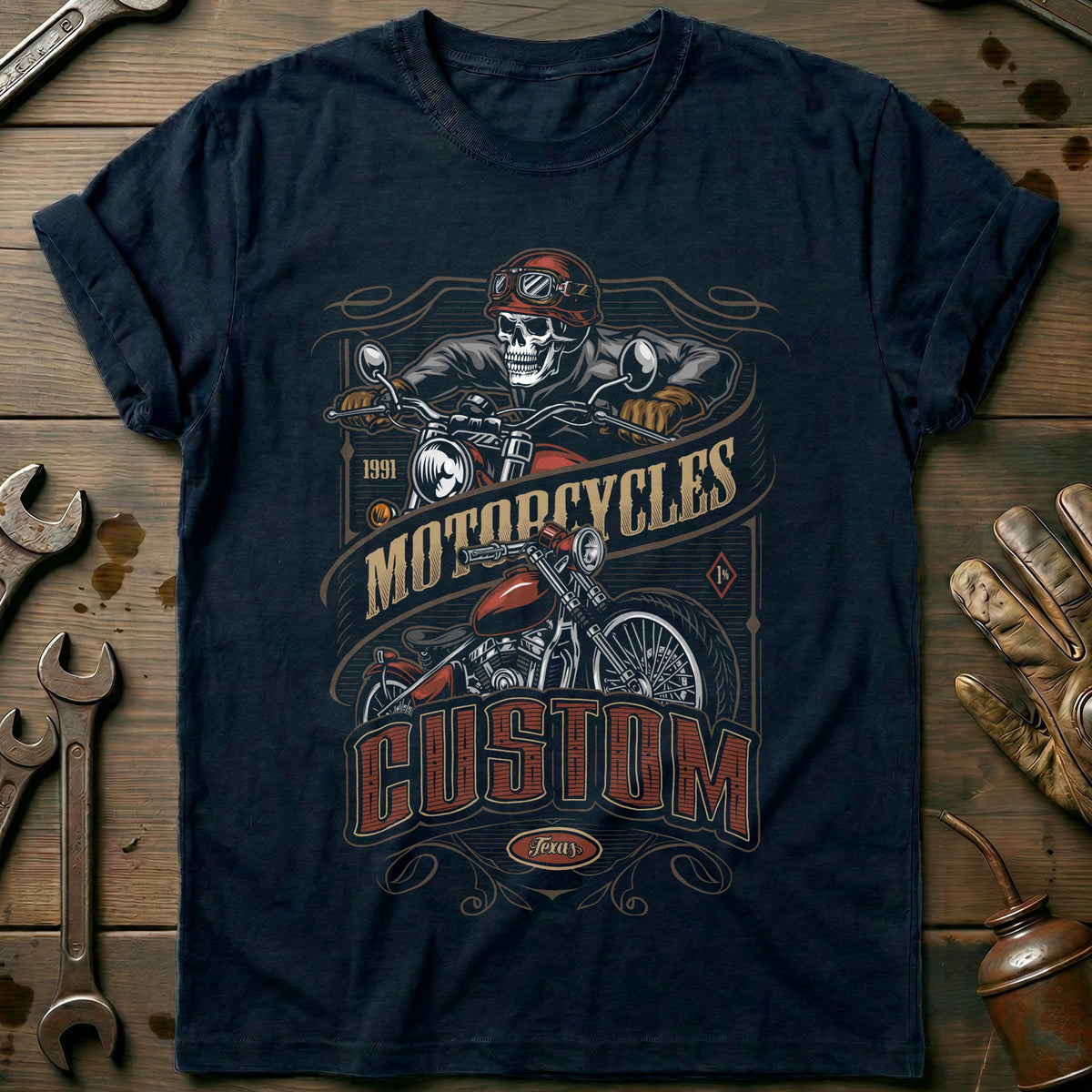 Navy - motorcycles skull vintage T Shirt