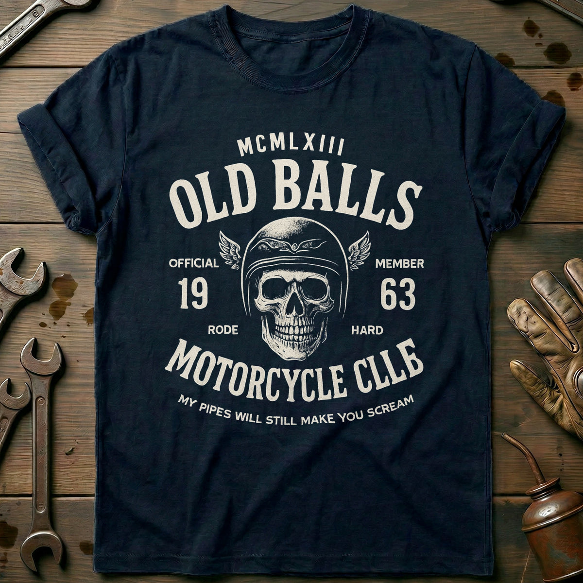 Navy - old balls motocycle T Shirt
