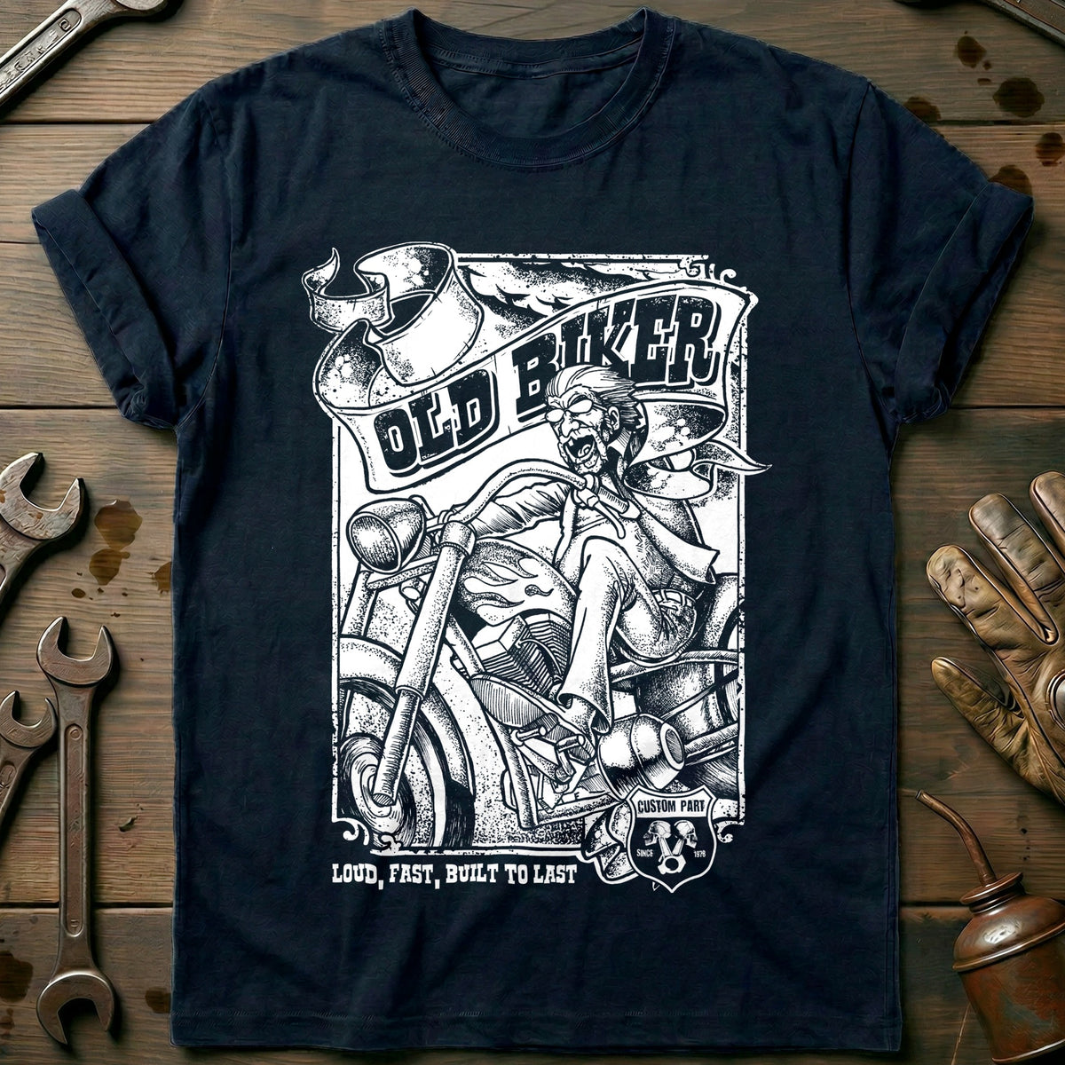 Navy - Old Biker Copy T-Shirt