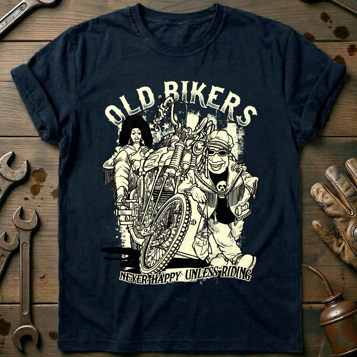 Navy - Old Bikers Copy - T-Shirt
