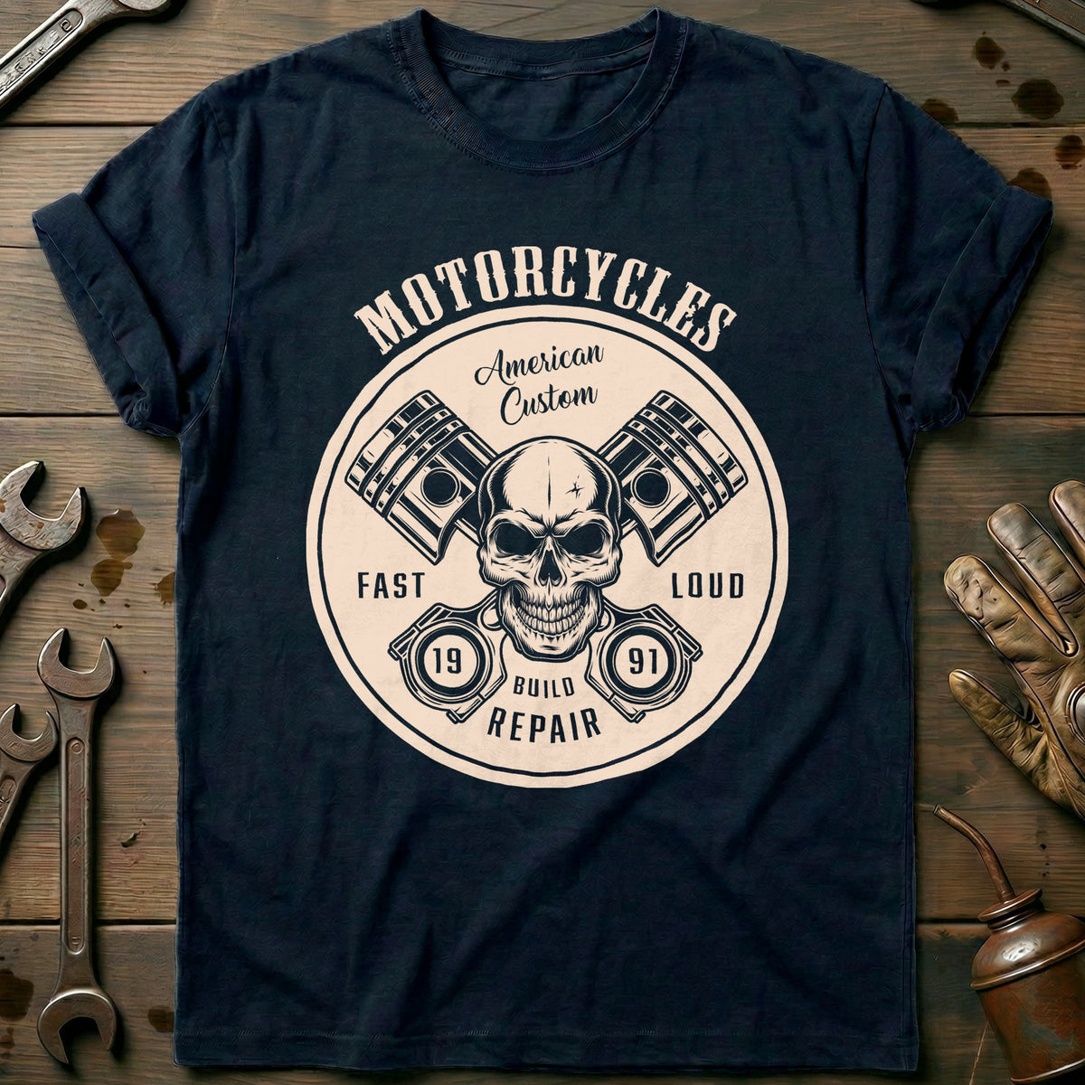 Navy - Skull & Gears T-Shirt