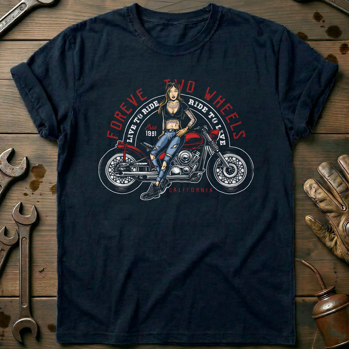 Navy - two wheels vintage T Shirt