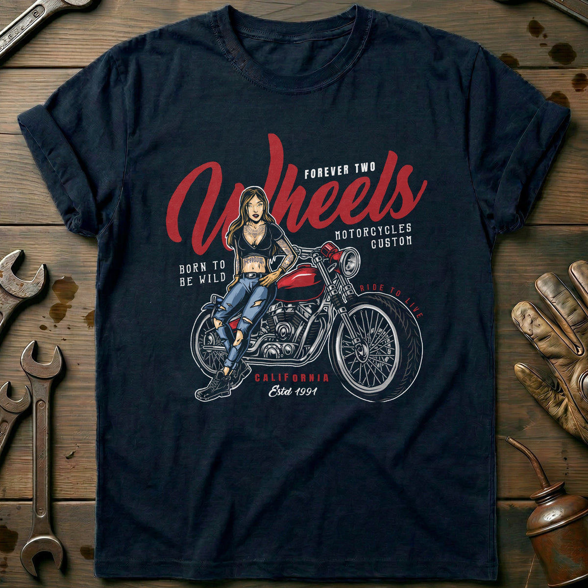 Navy - wheelsmotorcycle vintage T Shirt