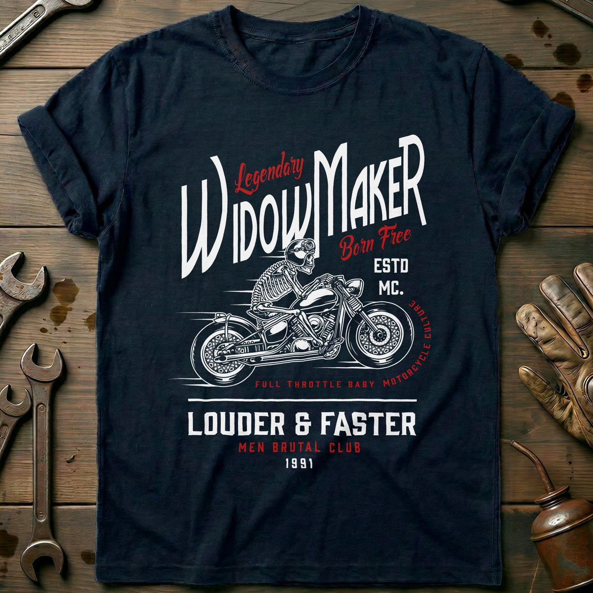 Navy - widow maker biker T Shirt
