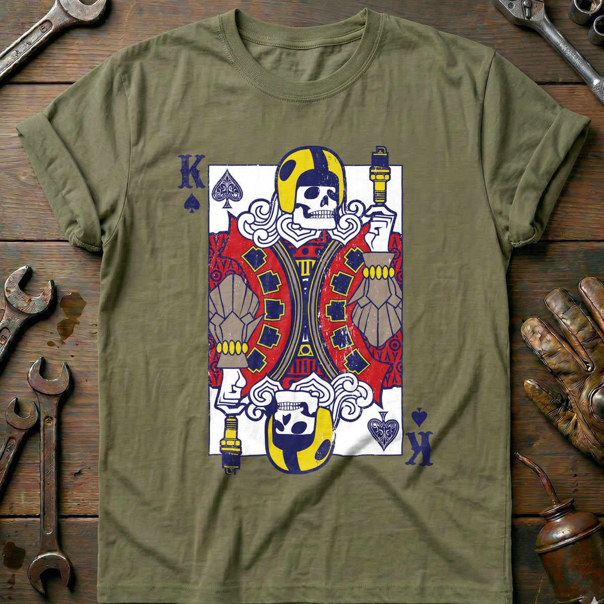 Olive - Biker Playing T-Shirt