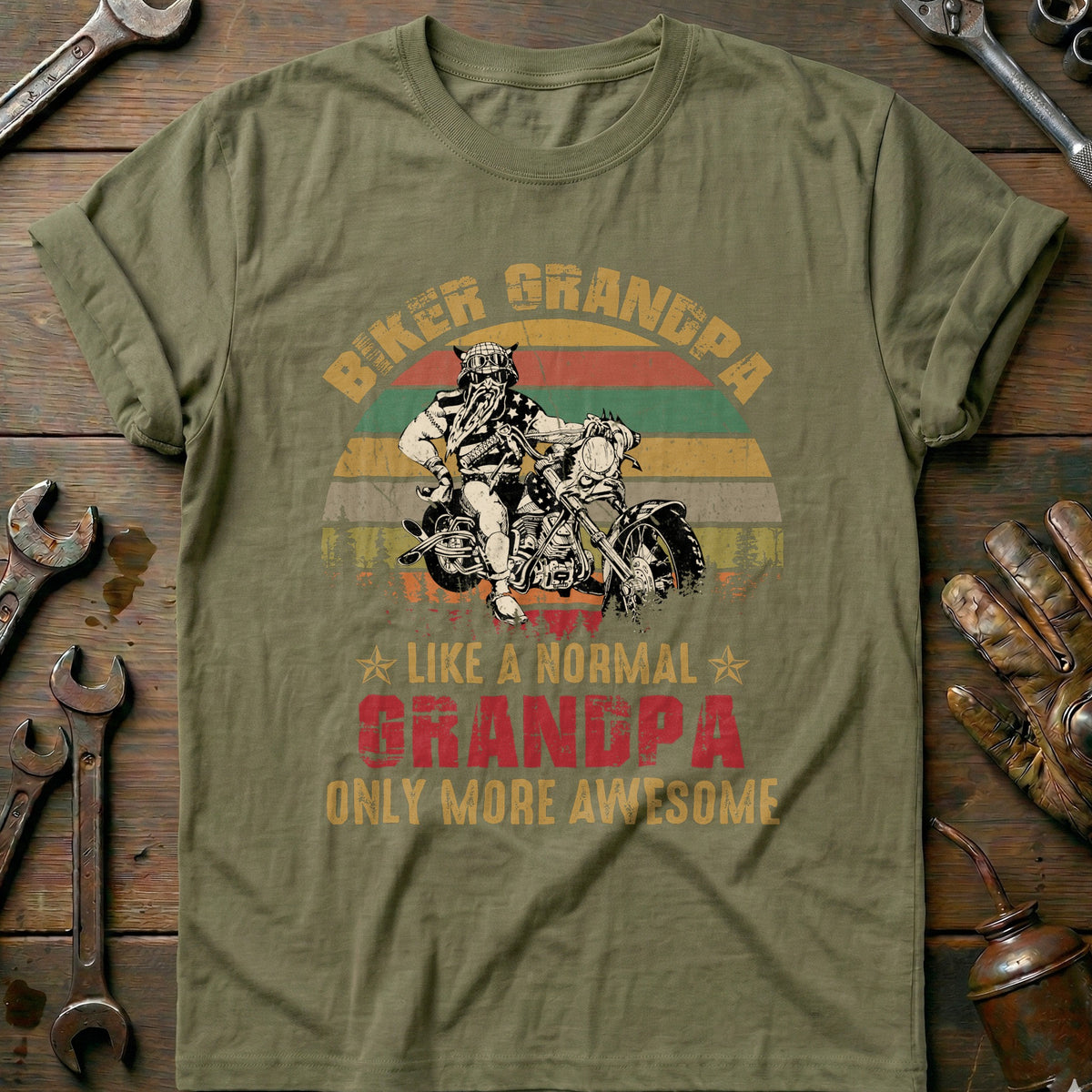 Olive - Biker Grandpa Sunset T-Shirt