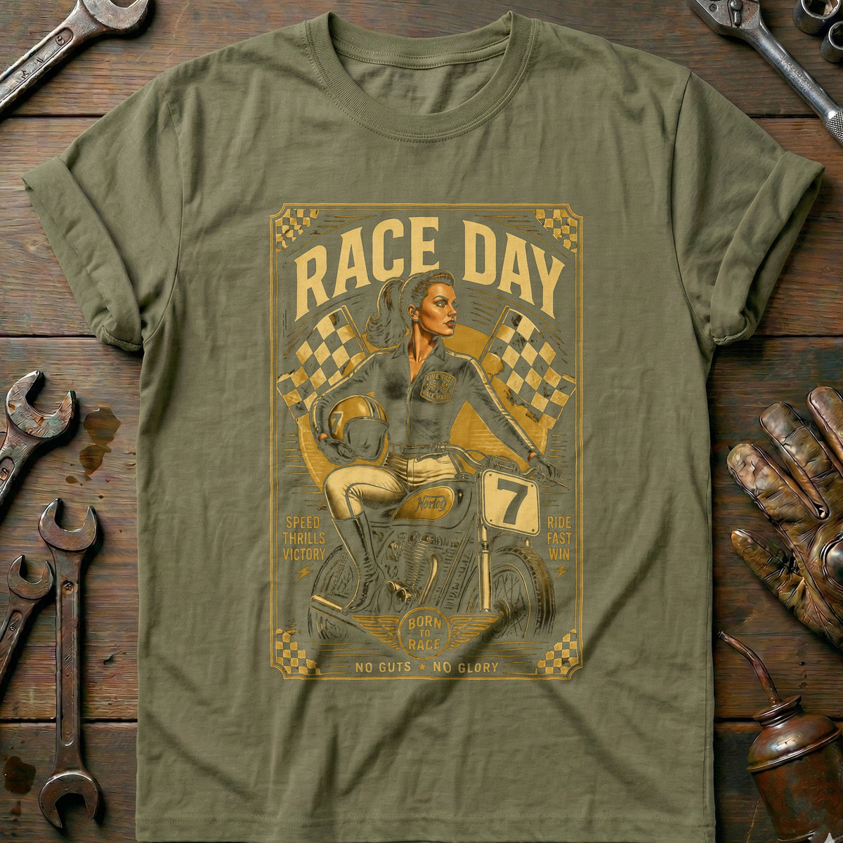 Olive - Born To Race 32 T Shirt