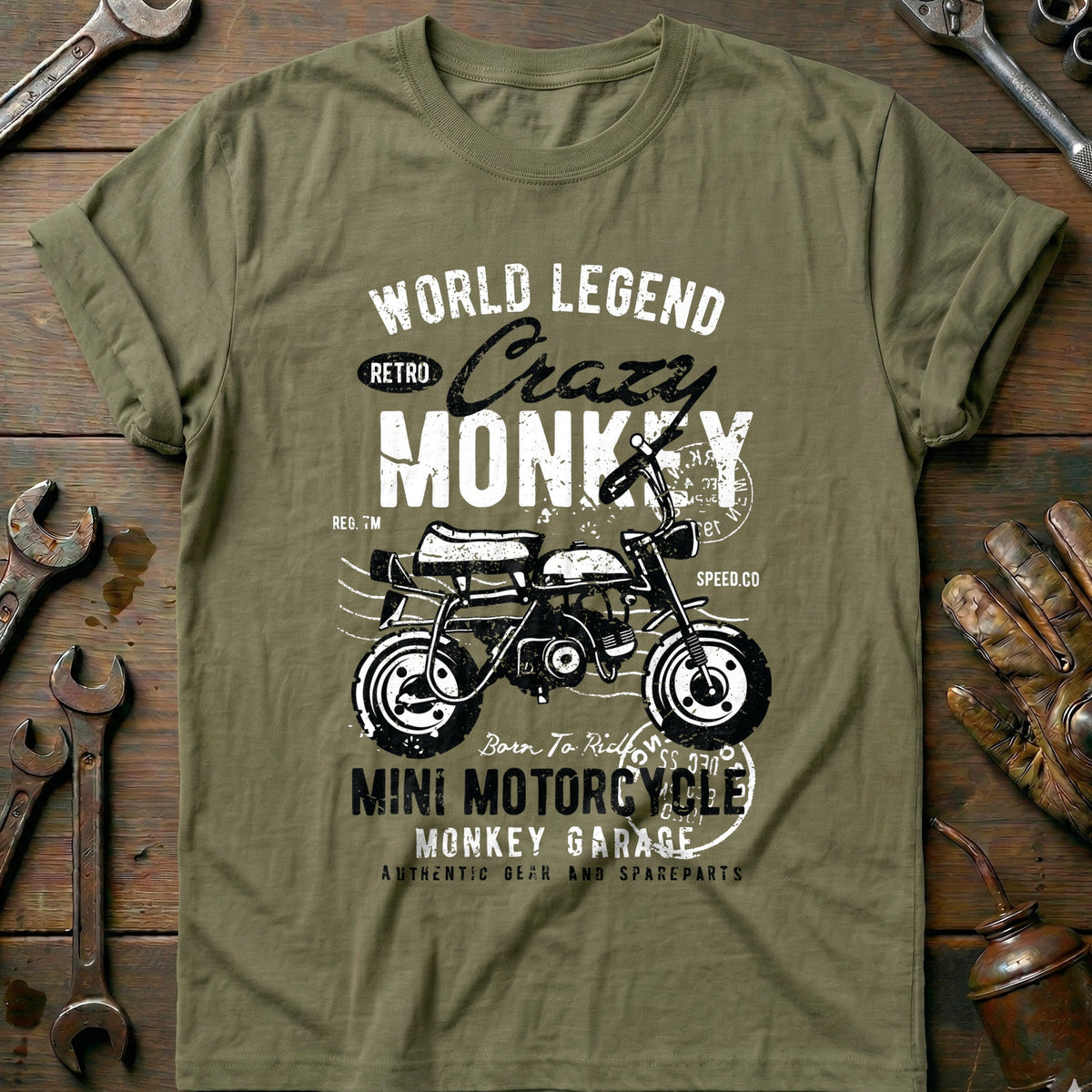 Olive - Crazy Monkey Bike T-Shirt