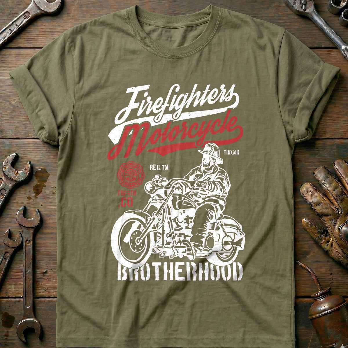 Olive - Firefighters Motorcycle T Shirt