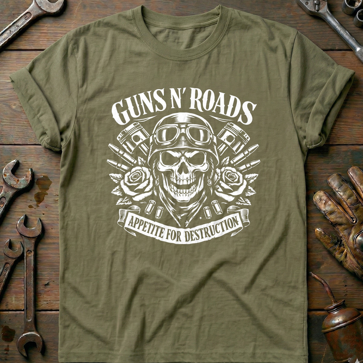 Olive - GUNS AND ROADS 026 T Shirt