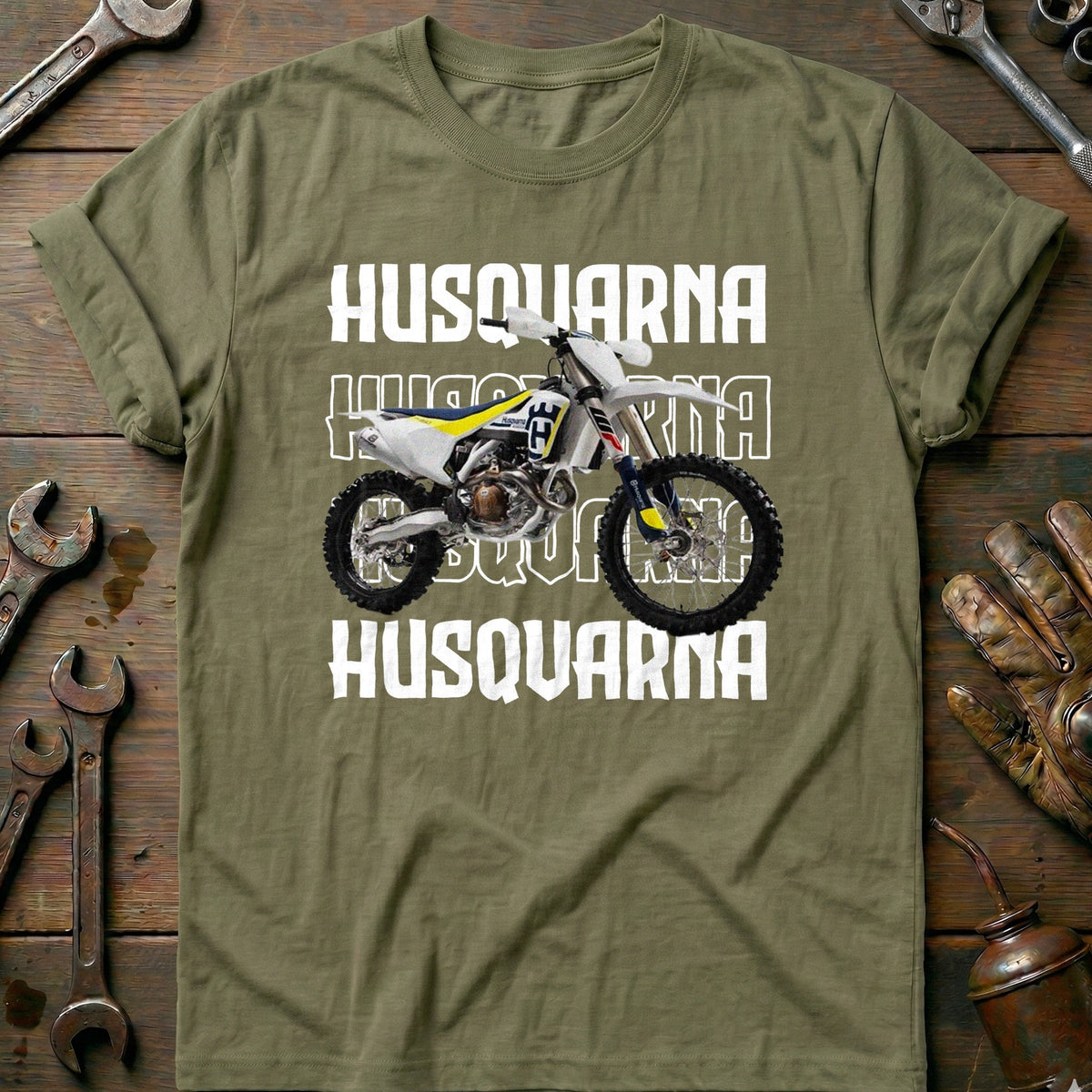 Olive - HUSQVARNA MOTOCROS WHIET 028 T Shirt