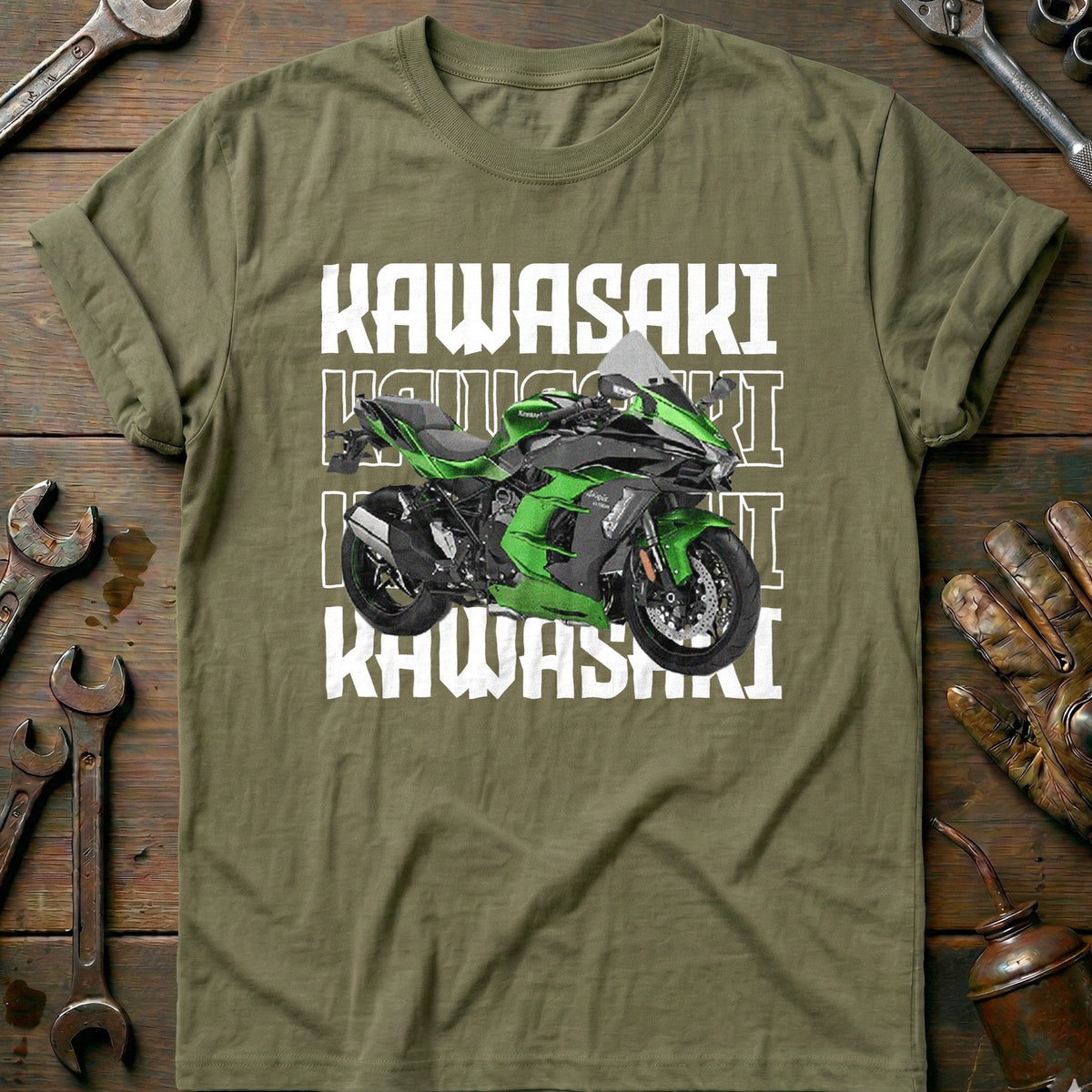 Olive - KAWASAKI H2R 028 T Shirt