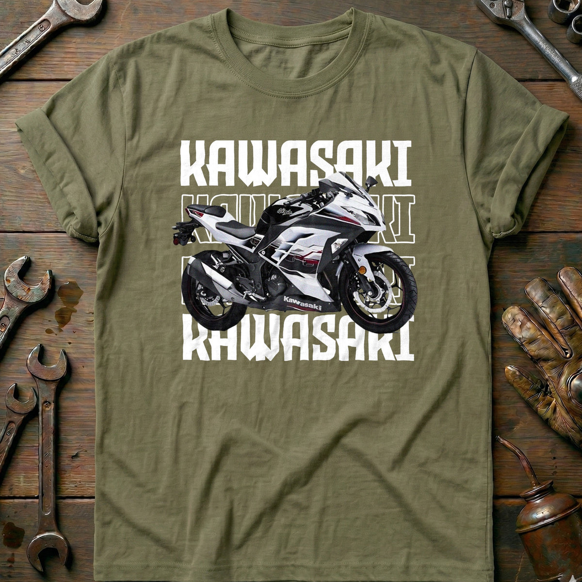 Olive - KAWASAKI H2R WHITE 028 T Shirt