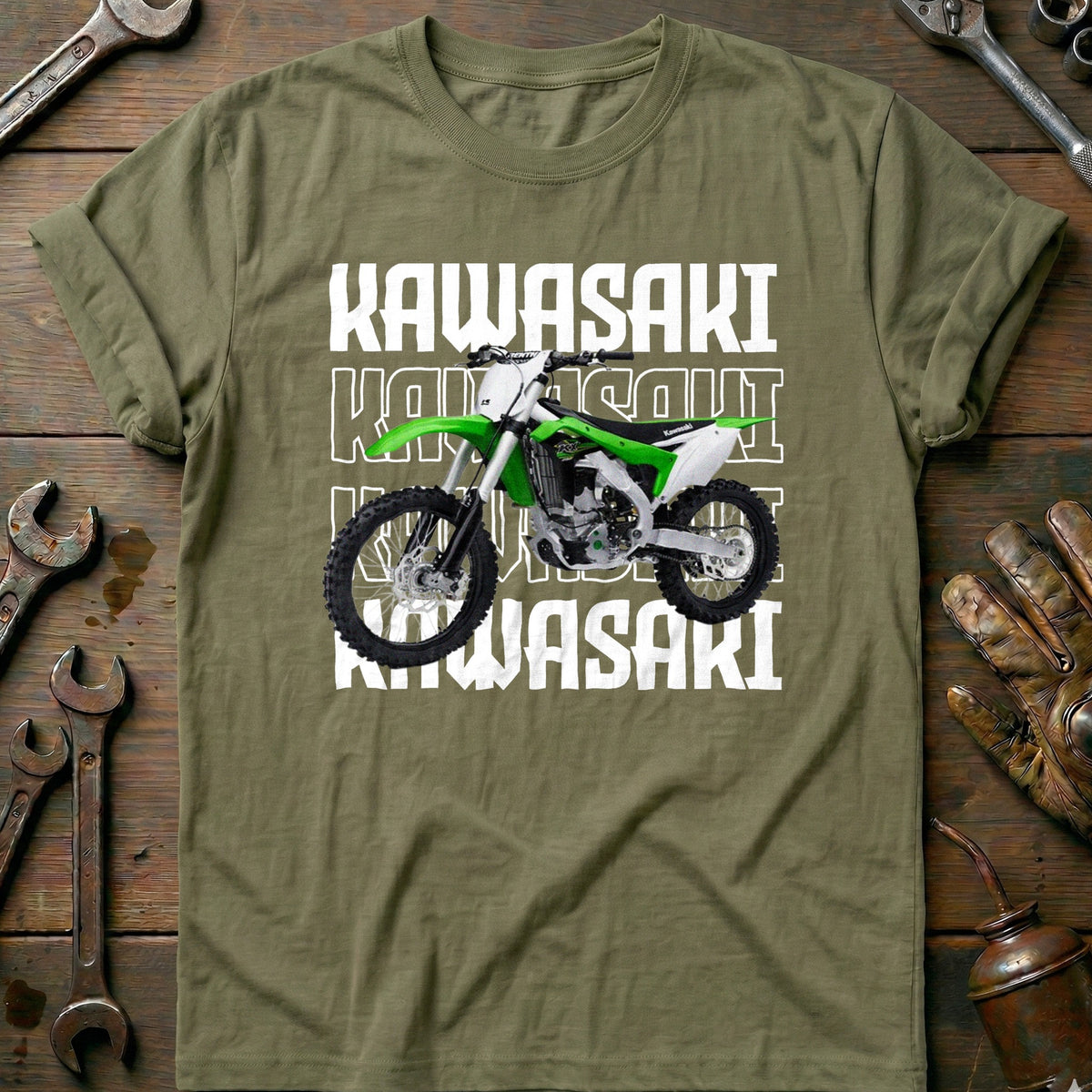 Olive - KAWASAKI MOTOCROS WHITE 028 T Shirt