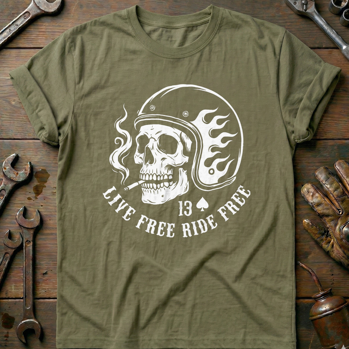 Olive - Live Free Ride Free 44 T Shirt