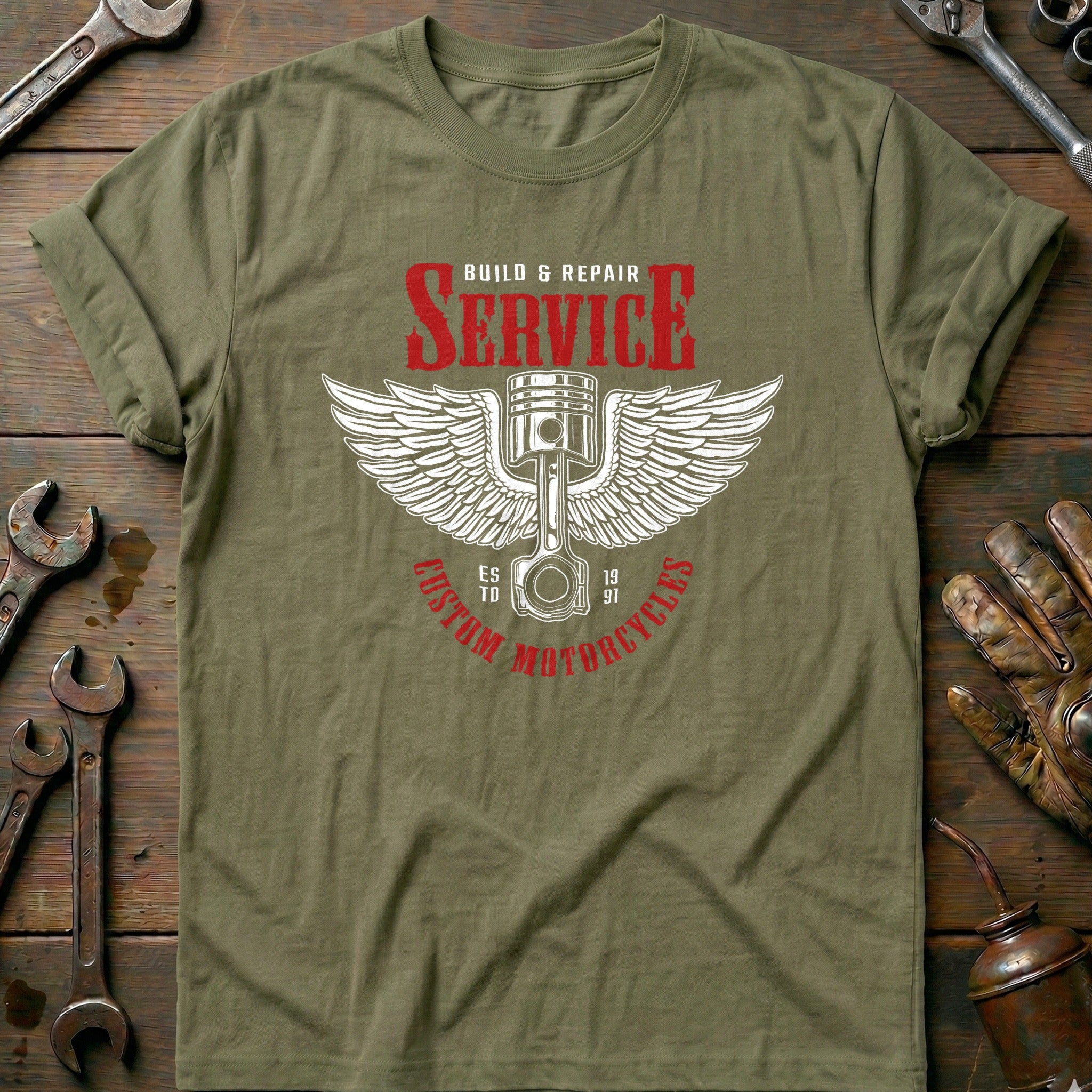 Olive - Motorcycle Wings Vintage T Shirt