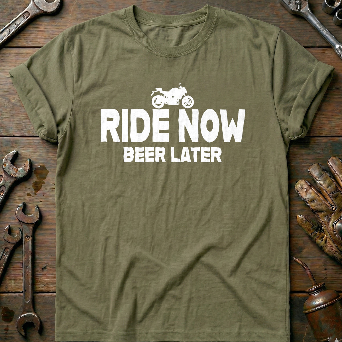 Olive - RIDE NOW BEER LATER 026 T Shirt