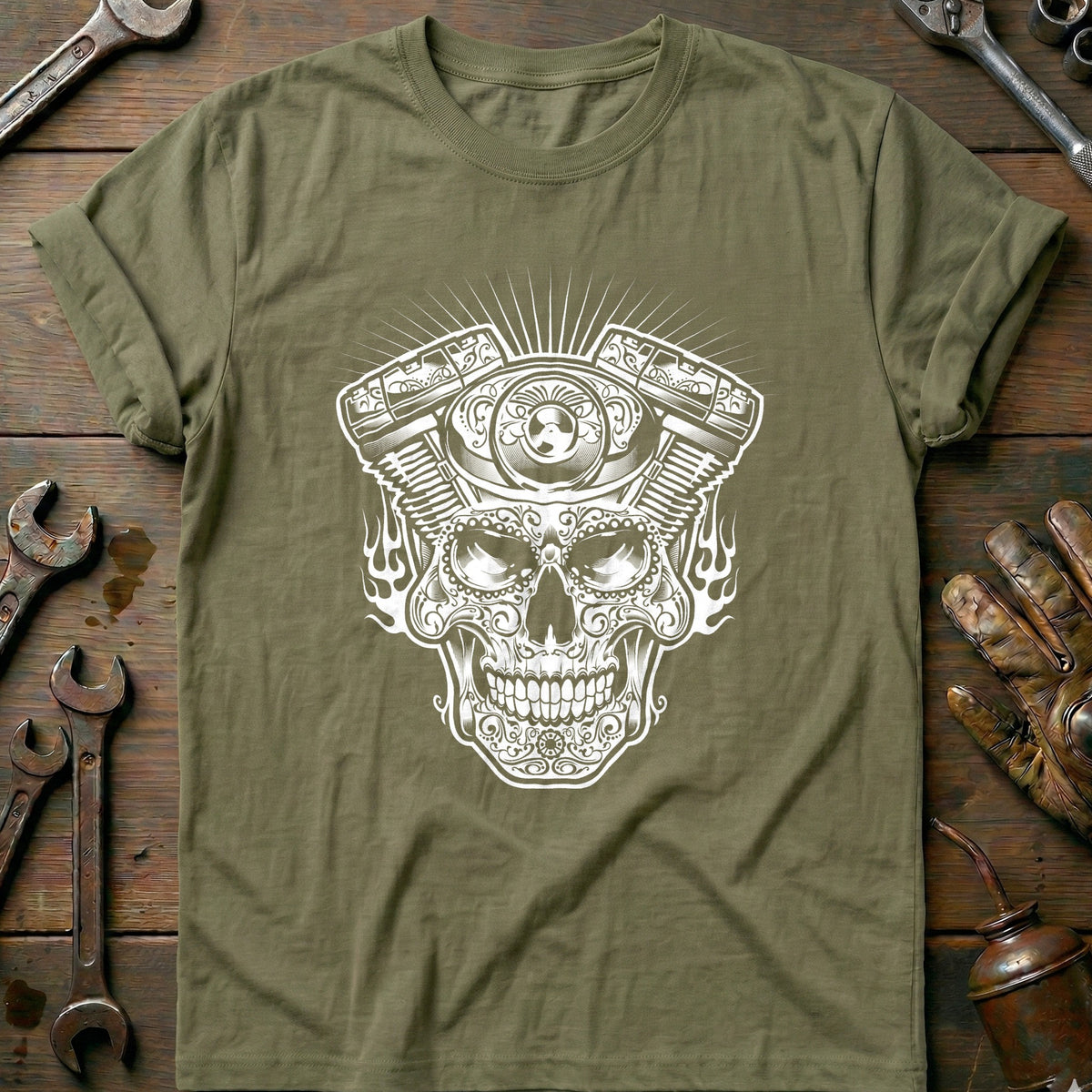 Olive - Skull Engine - T-Shirt
