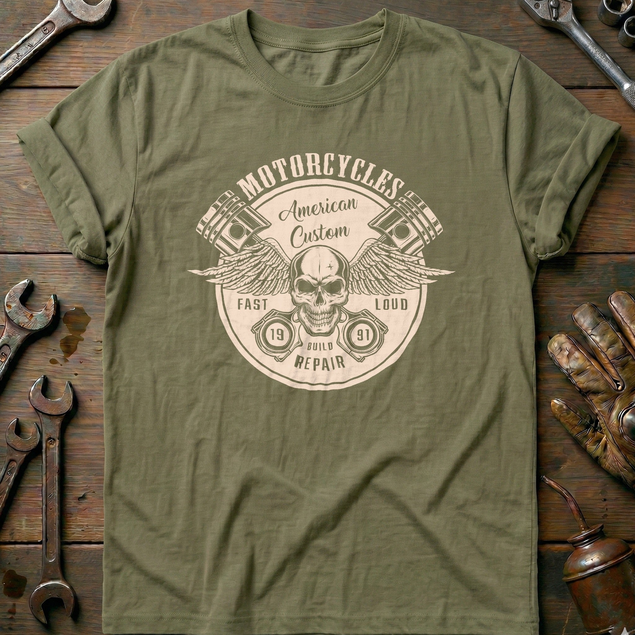 Olive - Skull & Wings America T-Shirt