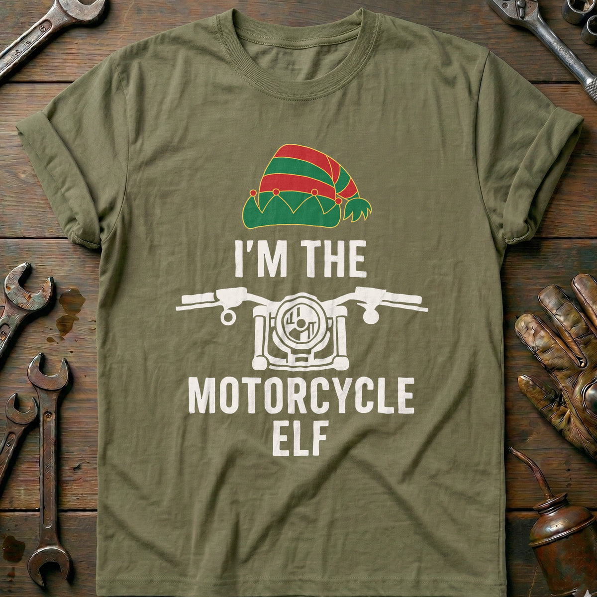 Olive - THE MOTORCYCLE ELF T Shirt