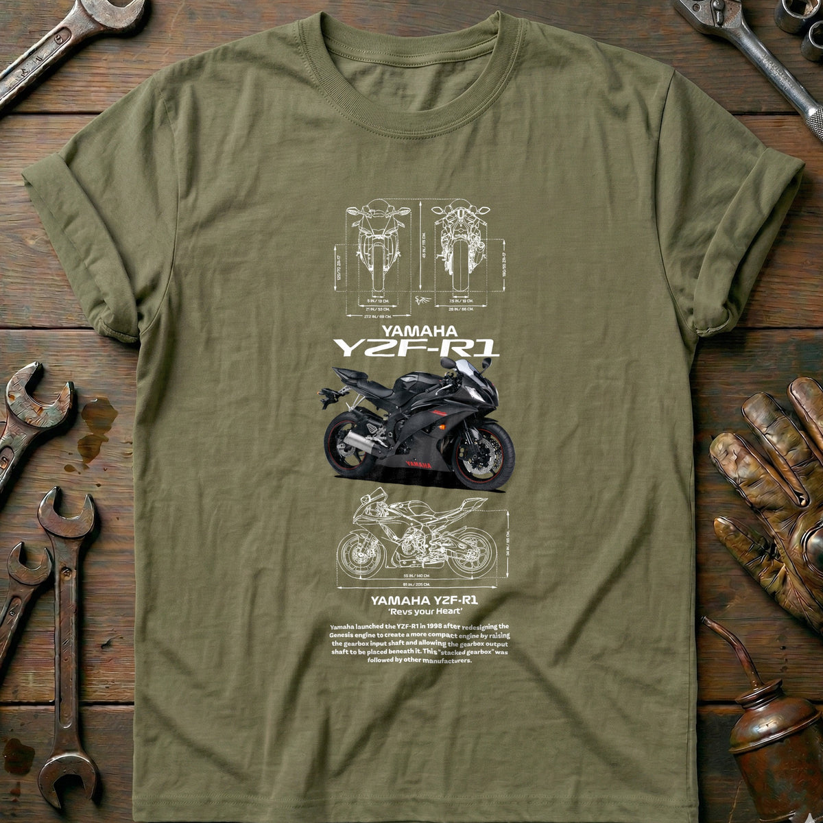 Olive - YAMAHA YZF-R1 white T Shirt