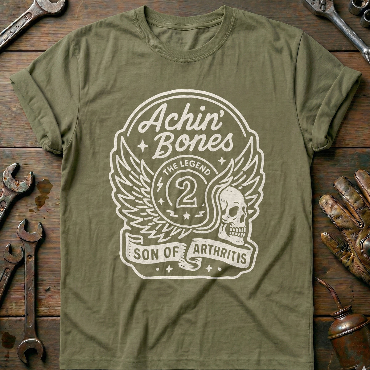 Olive - achin bones 50 motocycle T Shirt