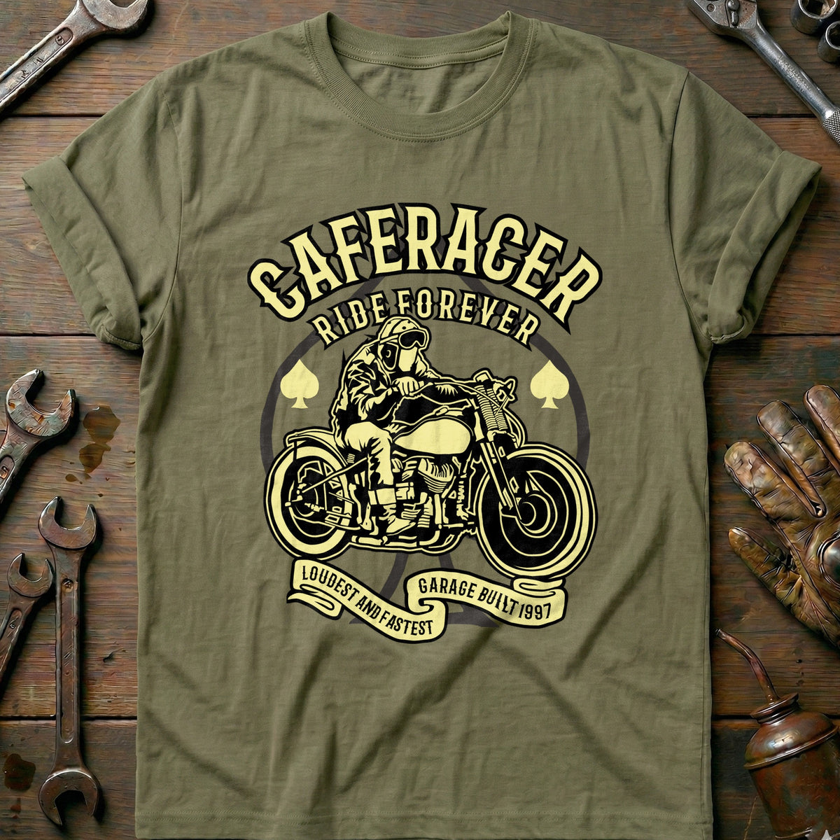 Olive - Bikers Cafe Racer T-Shirt