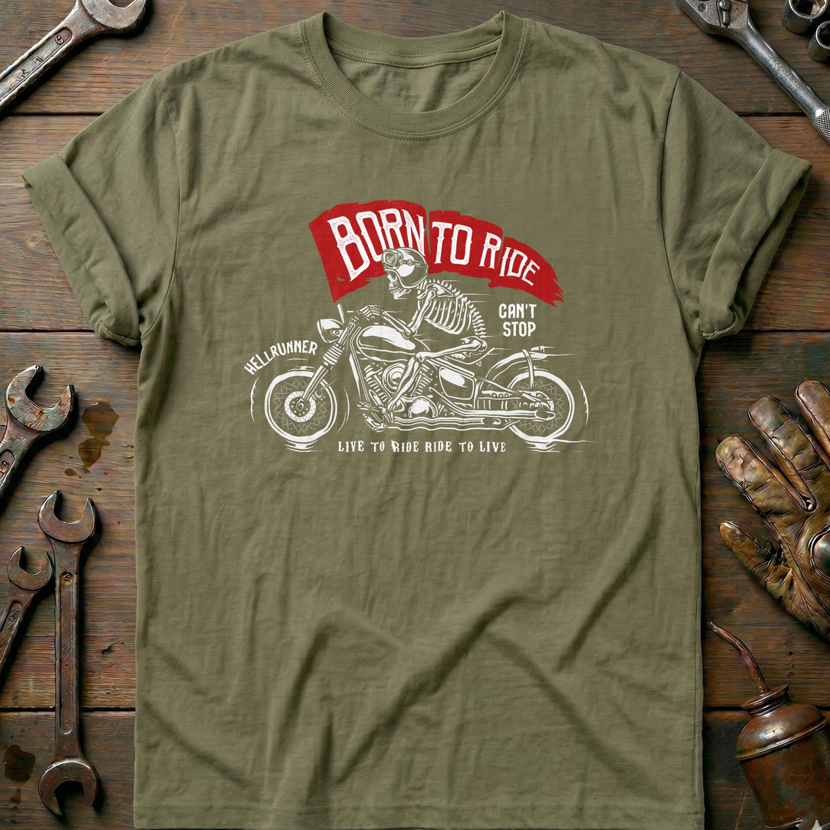 Olive - born to ride vintage T Shirt