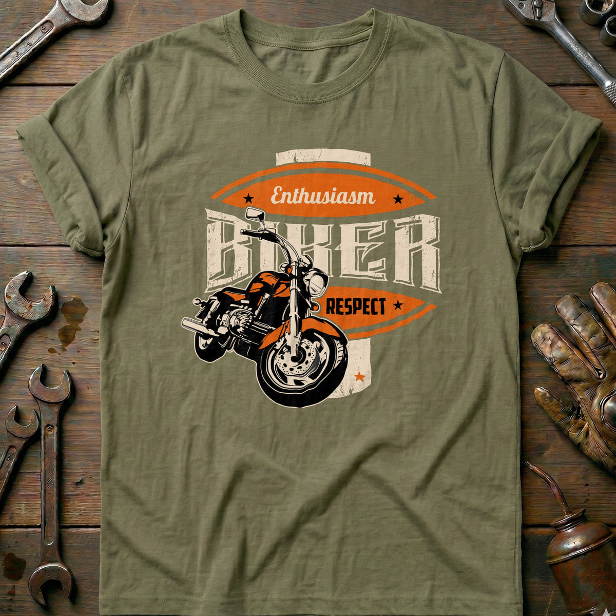 Olive - Enthusiasm Biker T-Shirt