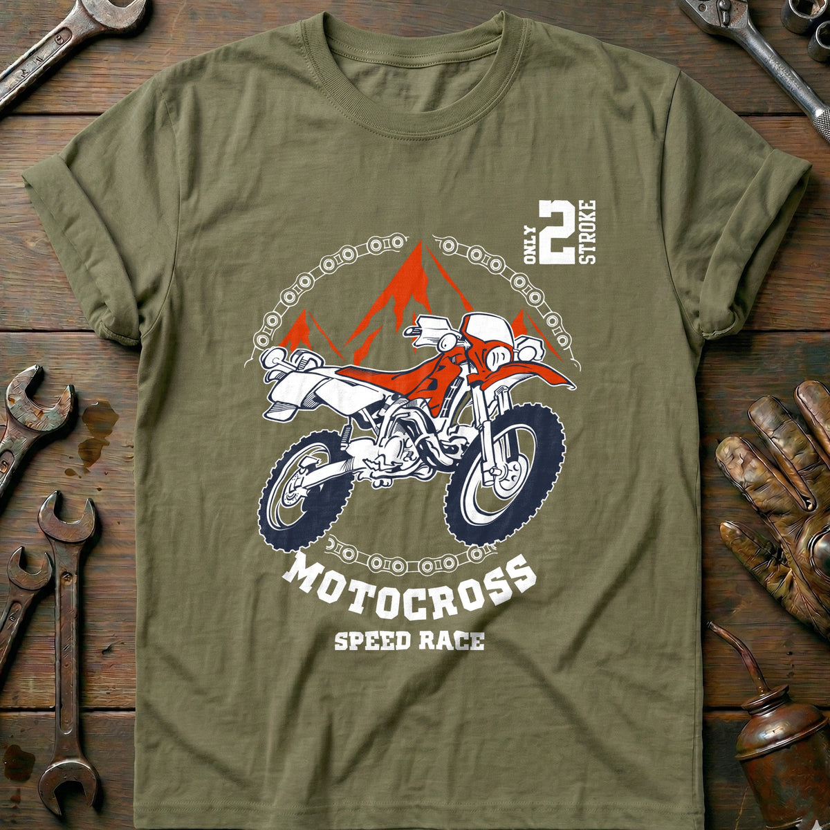 Olive - Born To Motocross T Shirt