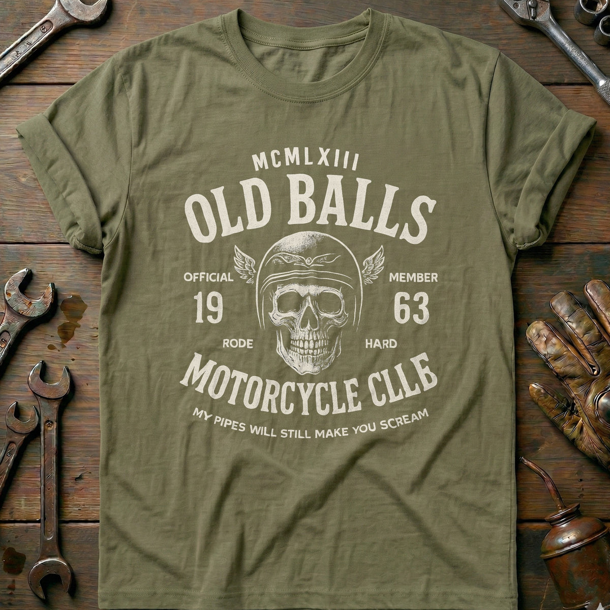 Olive - old balls motocycle T Shirt