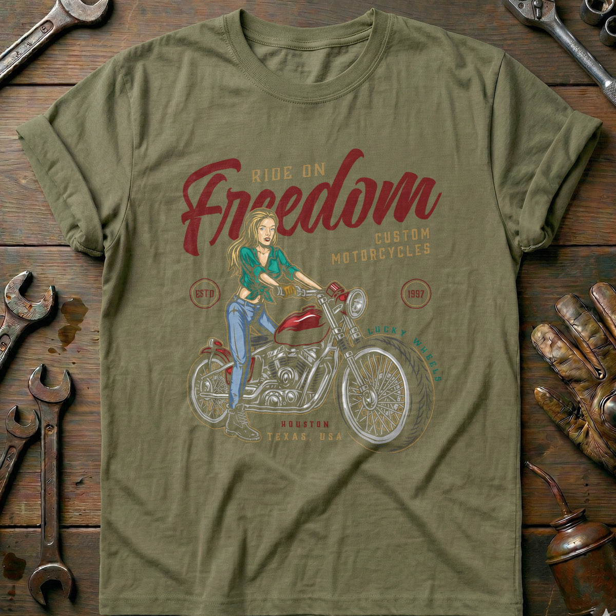Olive - ride on freedom vintage T Shirt