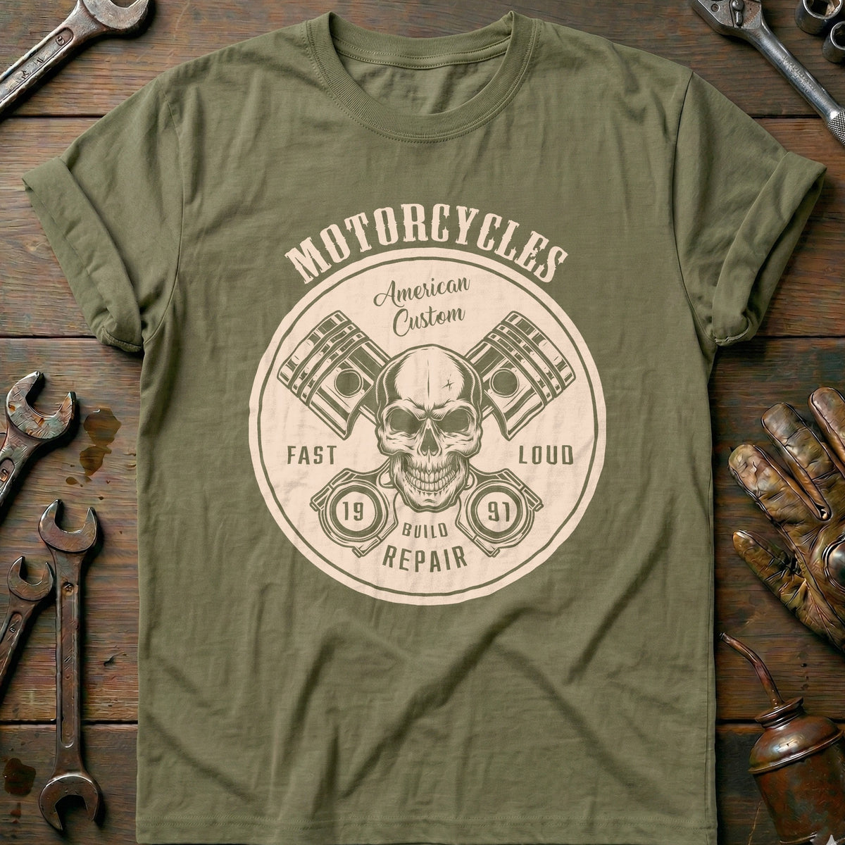 Olive - Skull & Gears T-Shirt
