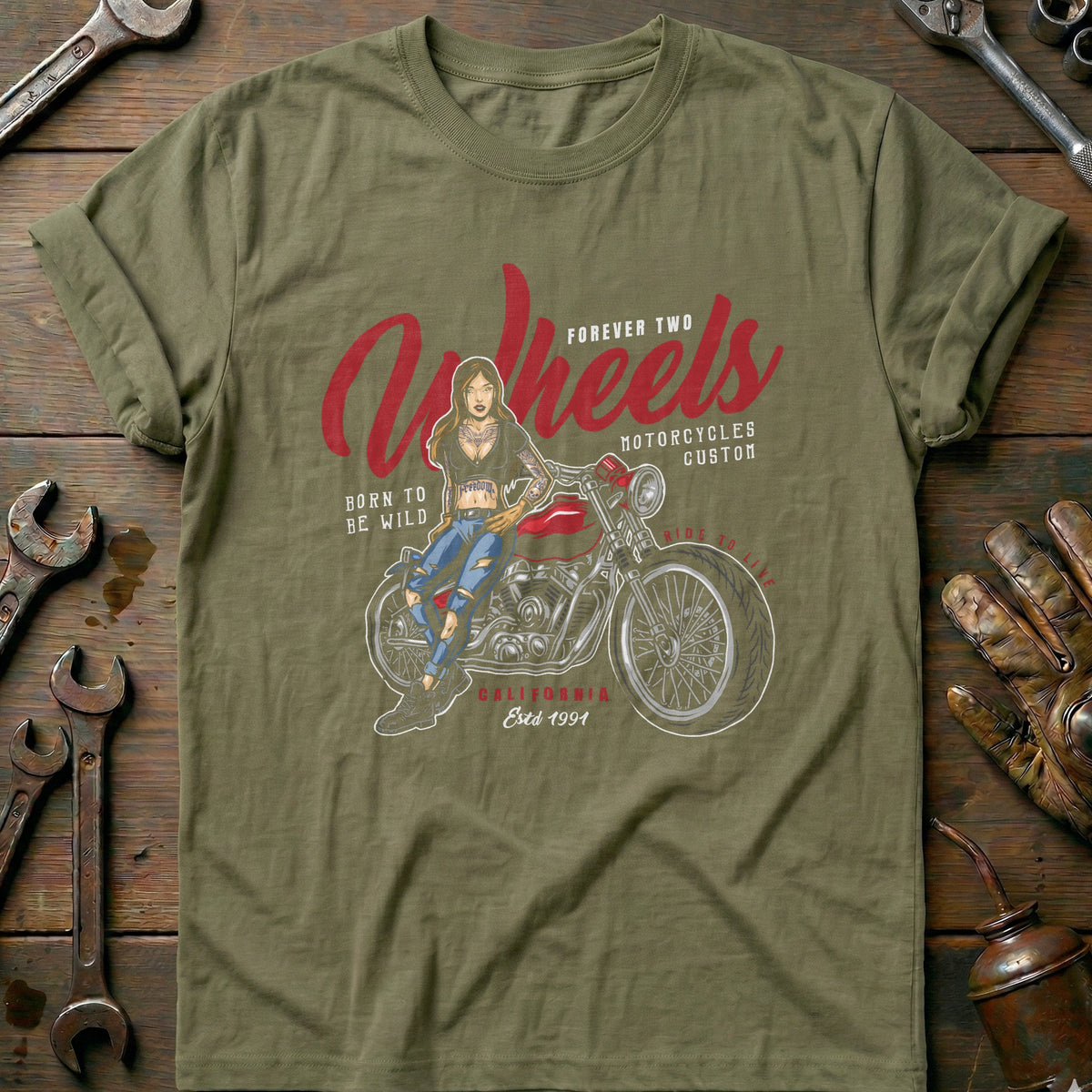 Olive - wheelsmotorcycle vintage T Shirt