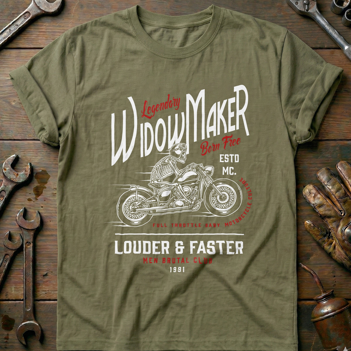 Olive - widow maker biker T Shirt
